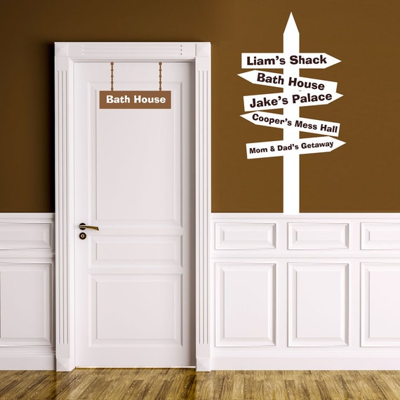 Personal Custom Hallway Wall Directional Sign Decal w/ Door