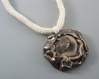 Wool Necklace with ceramics, Freeform Pendant, handmade ceramic necklaces, boho ceramic jewelry, unique ceramic necklace, Ceramic jewelry,