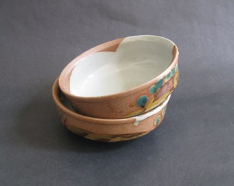 Pair Nancy Patterson Lamb Iron Mountain "Over The Hills" Stoneware Soup / Cereal Bowls - Iron Mountain Pottery, Tennessee 1970s HTF