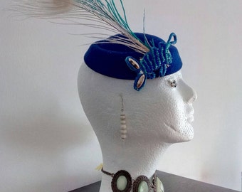 Headdress, blue, applique, feathered, choker, wedding, party