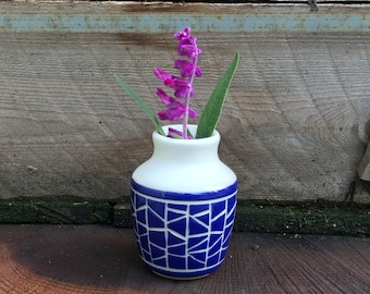 pottery bud vase, stoneware bud vase, blue bud vase, handmade bud vase