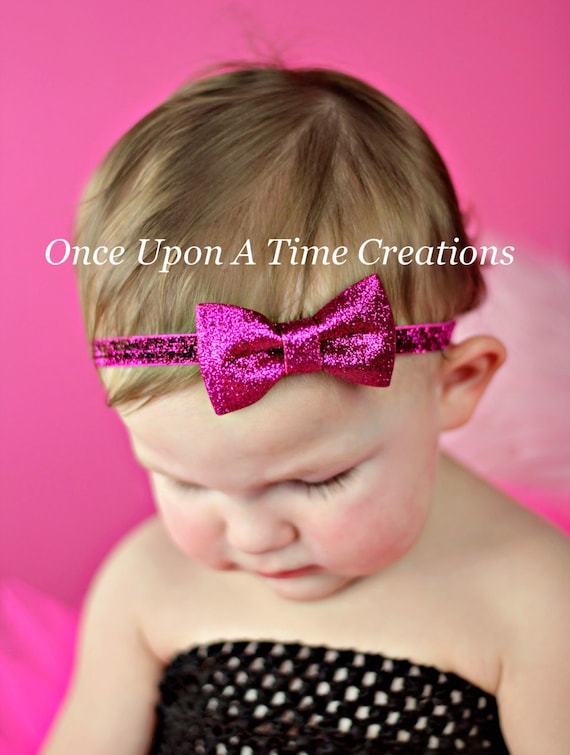 Hot Pink Glitter Bow Headband Fuchsia Sparkle Hair Bow