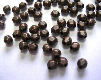 Copper Spacer Beads 4mm ornate copper bicones Dotted copper beads 4mm X 3mm antiqued copper beads metal beads 100 antiqued copper spacers