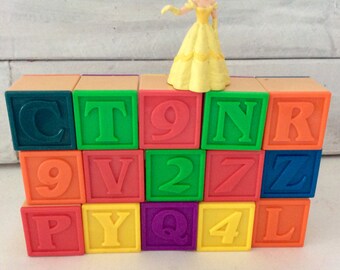 ABC blocks - Letter Blocks - 15 Plastic Blocks - vintage toddler toy - UpCycle Supply - Nursery Decor - Classic Children - baby shower