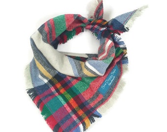 Dog Bandana, Plaid Dog Bandana with Fringe, Red and Tan Plaid