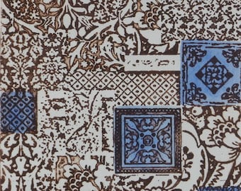 Burnt sienna and blue "fabric pattern" photo etching