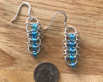 Centipede chainmaille earrings sterling silver