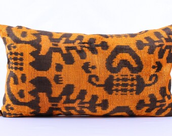 Ikat, Velvet, Pillow Cover, Uzbek, Soft, Ikat, Orange, Black, Pillow, Velvet Pillow, Decorative Throw Pillow Cover, Accent Velvet,