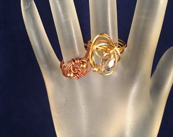 BOGO Copper and Gold Ring & Gold and Silver Ring, Two Wire Wrapped Rings Size 7.75 One of a Kind Previously 30 Dollars ON SALE