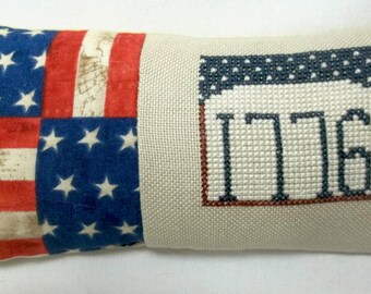 Patriotic Mini Pillow Cross Stitch Shelf Pillow Independence Day July 4
