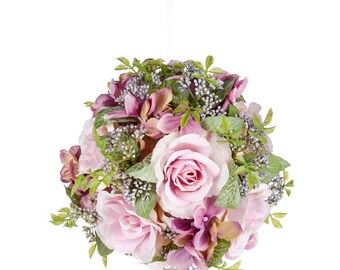 Mauv Wedding Flowers artificial roses pomander kissing ball bridesmaid silk flower