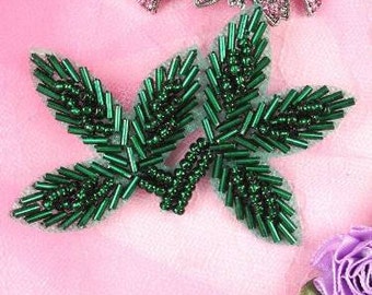 FS566 Green Beaded Leaf Applique 3.5" (FS566-gr)