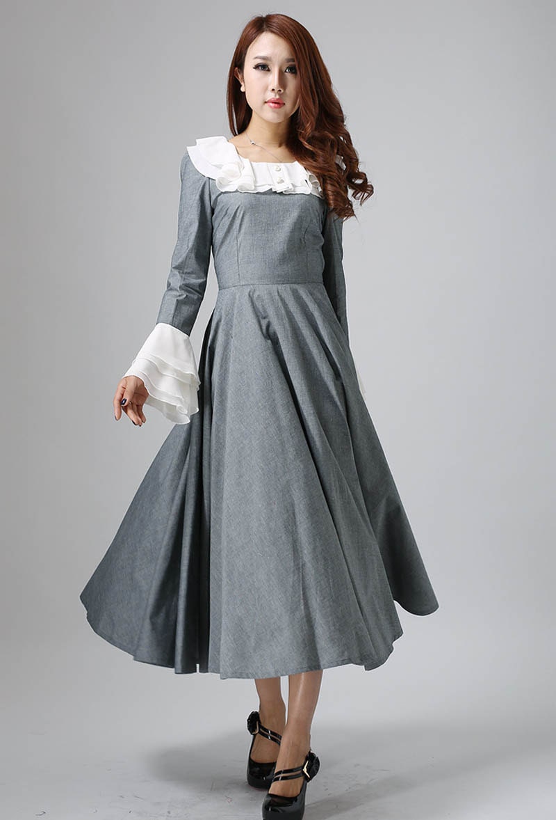 Gray dress woman cotton prom dress custom made maxi wedding