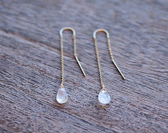 Moonstone Drops Threader Earrings // Moonstone Earrings // Bridal Jewelry // Bridesmaid Gifts // Gold Fill or Sterling Silver