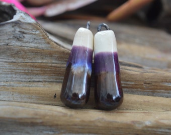 Handmade Tri-Colored Porcelain Bead Pair
