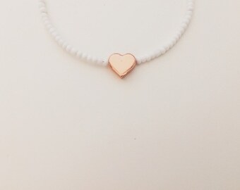Rose Gold Heart Beaded Necklace / Bracelet / Ankle Bracelet