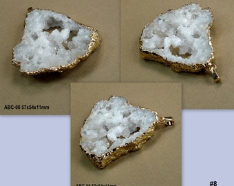Druzy drusy Geode Pendant Gemstone Focal Bead Gold Electroplated Dipped (ABC-7-11)