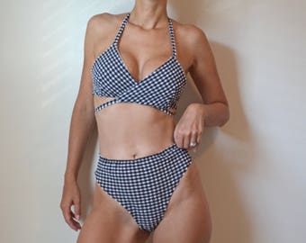 gingham bikini / womens swimwear / high waisted bikini set / free shipping / swimsuit / bikini set / womens bikini / high hip bikini