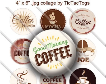 Coffee Jave Joe Latte Sayings Bottle Cap Images Digital Art Collage Set 1 Inch Circle Digi 4X6 - Instant Download - BC506
