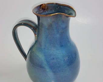 Blue Pottery Pitcher - Wheel Thrown and Altered