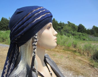 Head Scarf Turban Hair Wrap Beanie Hat Womens Navy Blue Cotton Fashion Hats A1300S