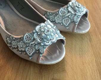 SALE - size 8 Champagne Spring Garden Bridal Peep Toe Flats