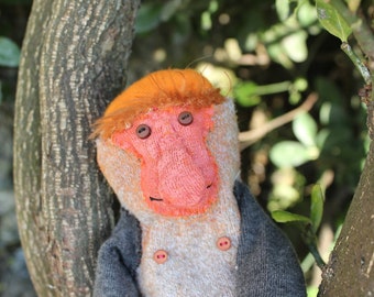 Proboscis species Sock Monkey doll Hand stitched, OOAK