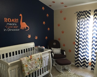 Wall Decal - Dinosaur Wall Art - Roar means I love you with footprints - Dinosaur Wall Decal - Roar means I love you - Wallapalooza