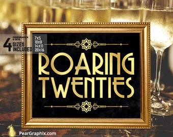 Roaring Twenties Sign, Roaring 20s Party Decorations, Great Gatsby Party Decor, Great Gatsby Decorations Black Gold Wedding Party Printables