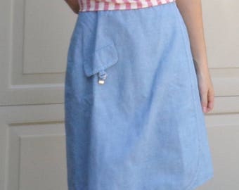 vintage bobbie brooks CHAMBRAY WRAP SKIRT 1960's 60's S