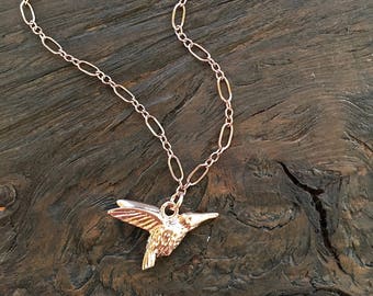 Rose gold hummingbird necklace, rose gold necklace