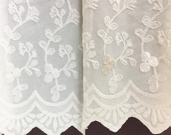 Sheer Fabric - Polyester Patterned Sheer Panel - White or Champagne Sheer - Leafy Vine Pattern - Singed Flower Fabric - P18 - 1 Panel