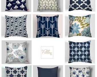 Blue Pillow Cover, Grey , New, Navy, Throw Pillows, Scott Living Fabrics,Decorative Throw Pillow Covers, Sizes 18x18 16 20 Euro Shams