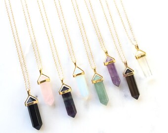 Gemstone Point Necklace Birthstone Jewerly, Crystal Quartz Necklace Geode Bohemian Simple Boho Birthday Gift Him Her Christmas AEFAAP