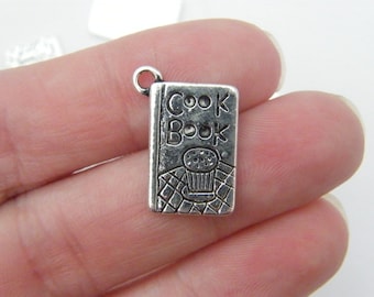 6 Cookbook charms antique silver tone FD108