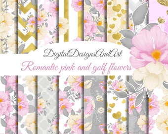 Floral digital paper pack, Romantic flowers paper, Scrapbook paper, Seamless patterns, Watercolor flowers, spring papers, digital background