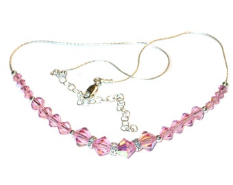 LIGHT ROSE PINK Crystal Necklace Sterling Silver Swarovski Elements