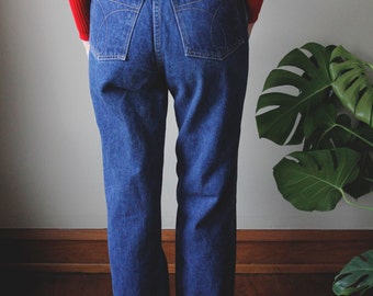 1990s Calvin Klein Dark Wash High Waist Straight Leg Denim Blue Jeans 26" Waist Vintage Designer Mom Jeans