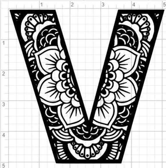 Download Mandala Alphabet Letter V Design SVG PDF Eps Dxf & Studio 3