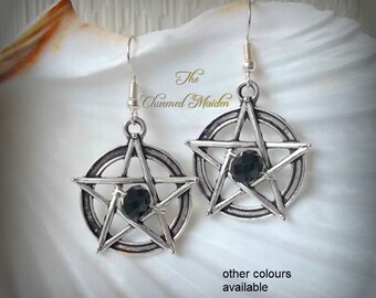 Wiccan Pentagram Earrings, Gothic Earrings, Pagan Pentacle Earrings, Goth Jewellery, Witch, Wicca, High Priestess, Solstice, Equinox