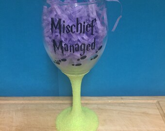 Mischief Managed Wine Glass
