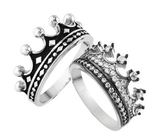 crown ring,silver crown ring,queen ring,king ring,crown ring set