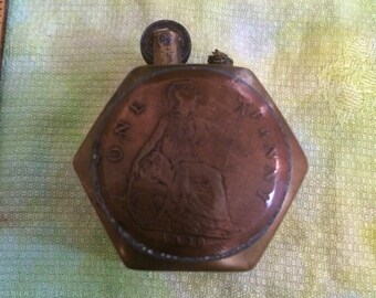 Vintage Trench Lighter with 1929 English One Penny