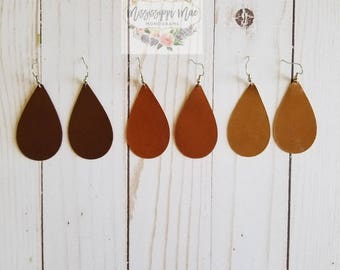 Genuine Leather, Teardrop Earrings, Handmade, Free shipping