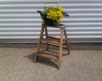 Wooden step ladder plant stand rustic decor