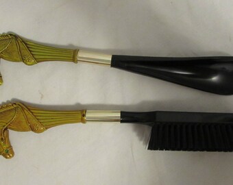 Mens Shoehorn and Clothing Brush Set, Horse Head, Plastic, 1970's