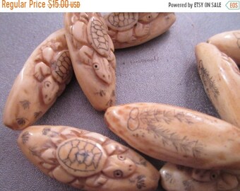 ON SALE 20% OFF Camel Bone Carved Turtle Beads 10pcs
