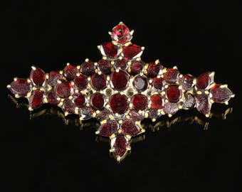Antique Victorian Garnet Gold Brooch Circa 1890
