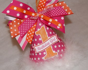 Hot Pink and Orange Polka Dot Party Hat