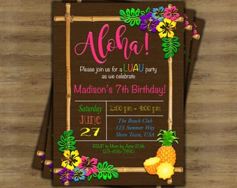 Luau Birthday Invitation; Luau Invitation; Hawaiian Invitation; Hawaiian Party Invitations; Tropical Invitation; Tiki Party Invitation
